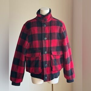 Mossimo Wool Blend Buffalo Plaid Faux Fur Collar Bomber Jacket S